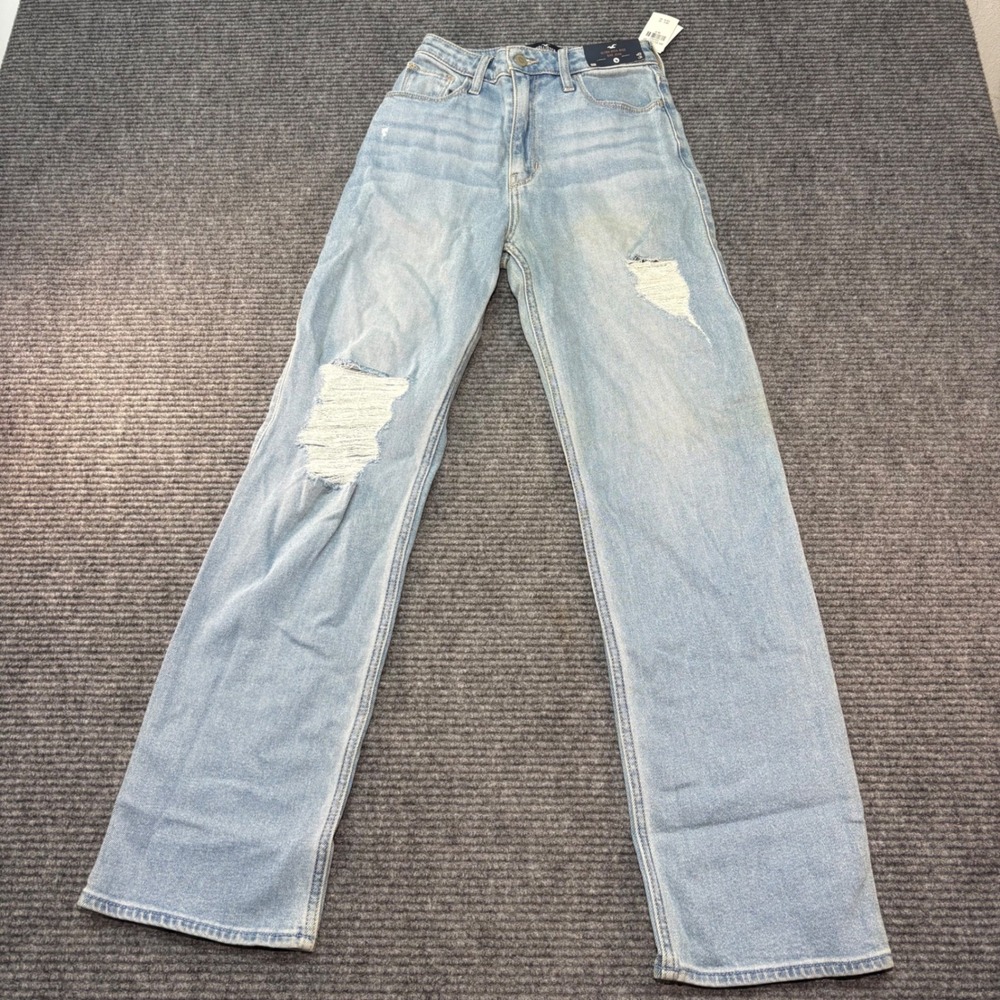Hollister Ultra High-Rise Dad Jean Light Wash Distressed 00R W23 L31 NEW